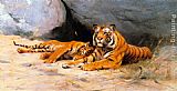 Resting Paintings - Tigers Resting by Wilhelm Kuhnert